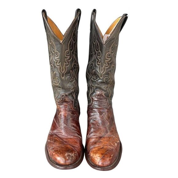 Justin Men's Brown eel Skin Western Cowboy Boots Size 10B Almond Toe - Picture 2 of 7